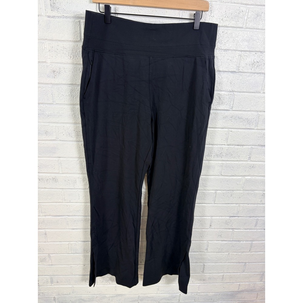 Athleta Venice Flare Pants Womens L Black Ribbed Waist Split Hem Travel
